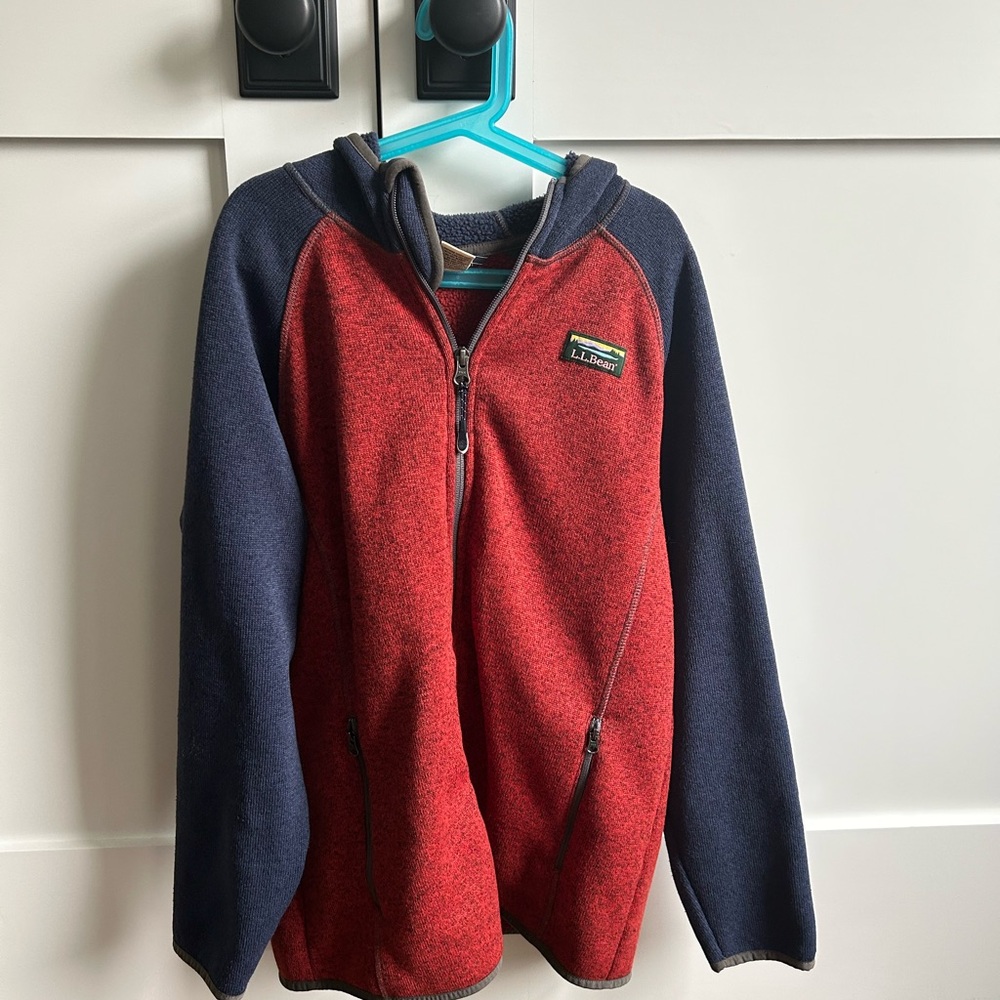 L.L. Bean Kids Red and Navy Zip Fleece Jacket with Hood Boys 18